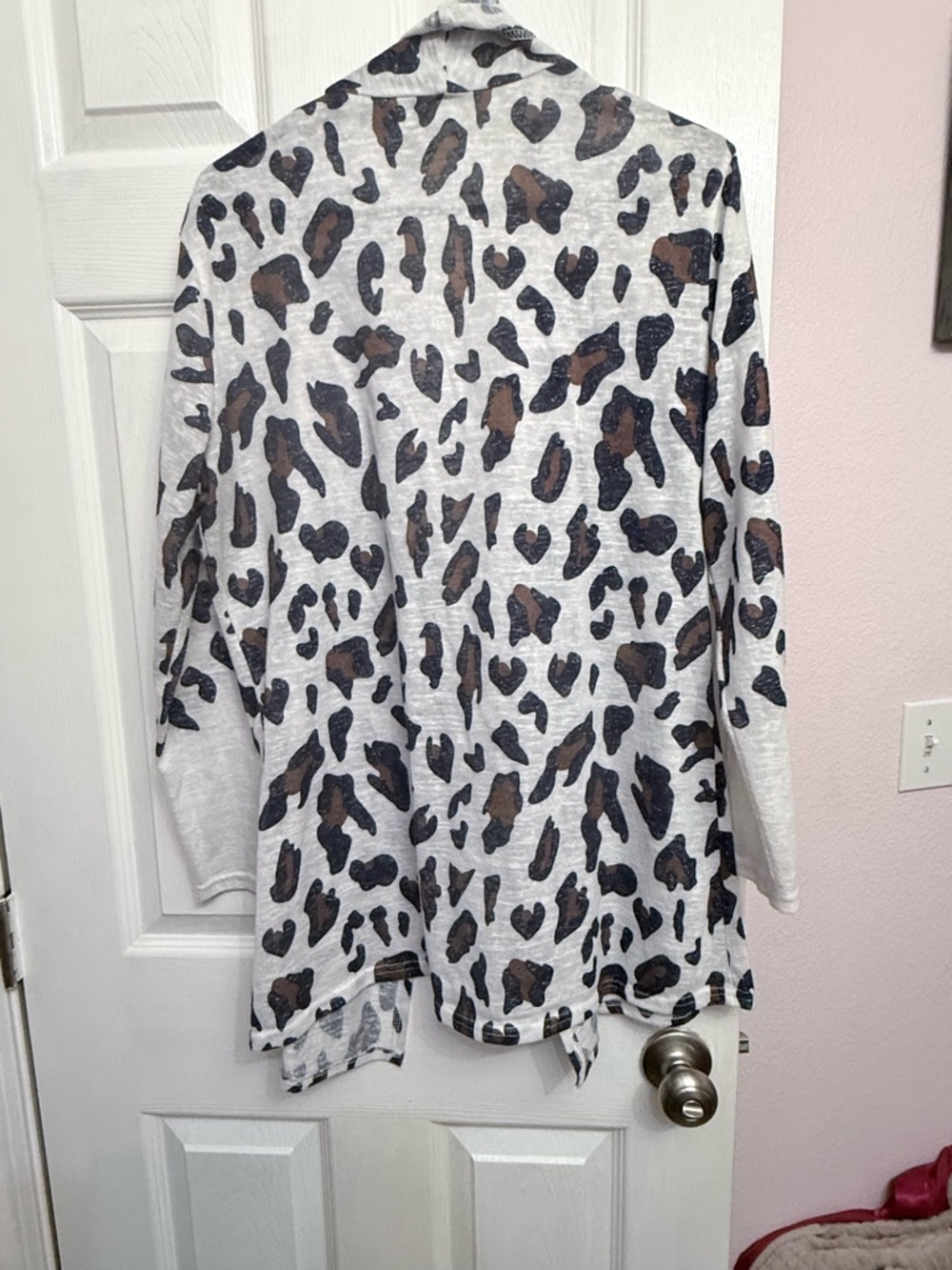 Leopard Print Open Cardigan - Grey/Brown